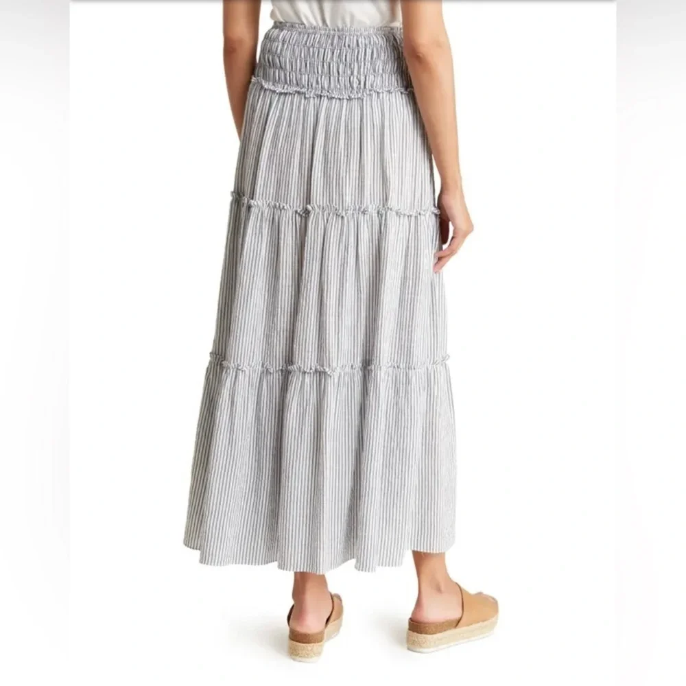 Max Studio Striped Cotton Blend Maxi Skirt Small Cottage core